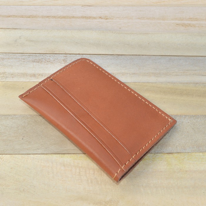 slim wallet - dompet minimalis - dompet kartu simple kulit asli tan