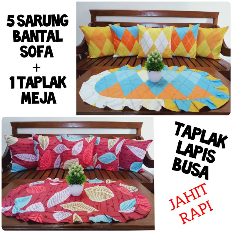 SARUNG BANTAL SOFA 40x40 DAN TAPLAK MEJA RUANG TAMU ANEKA MOTIF