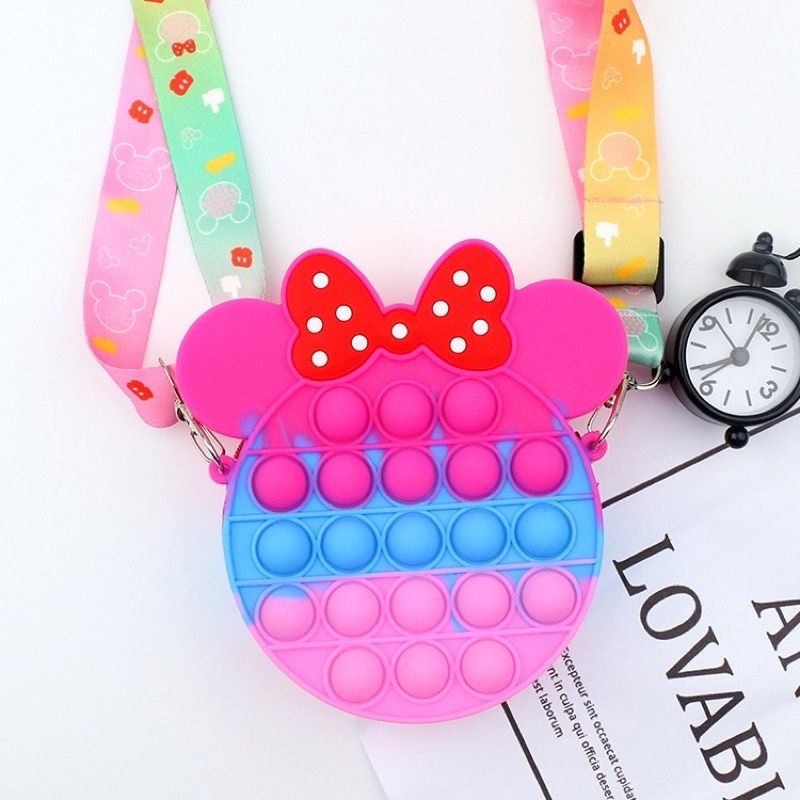 TAS POP IT MINNIE BULAT DAN KITTY BULAT ANAK SELEMPANG WARNA WARNI