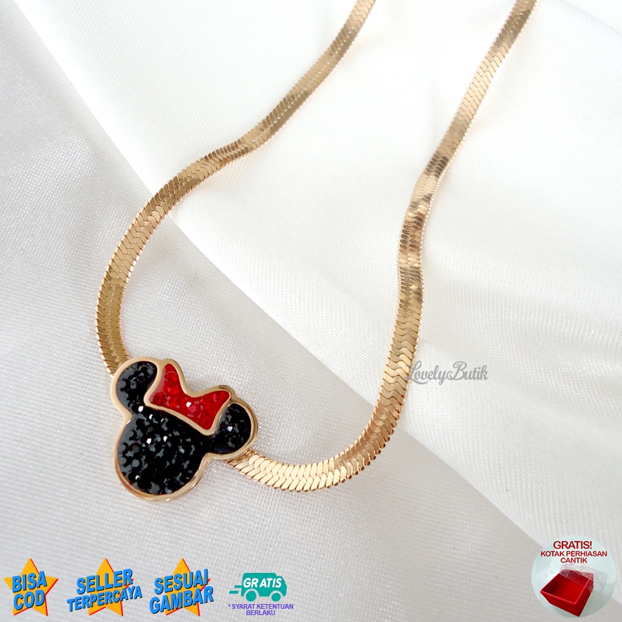 Lovelybutik Kalung Titanium Emas Cewek Model Baru MNT Belut Kalung Wanita Remaja Titanium Anti Luntur Bonus Kotak Perhiasan