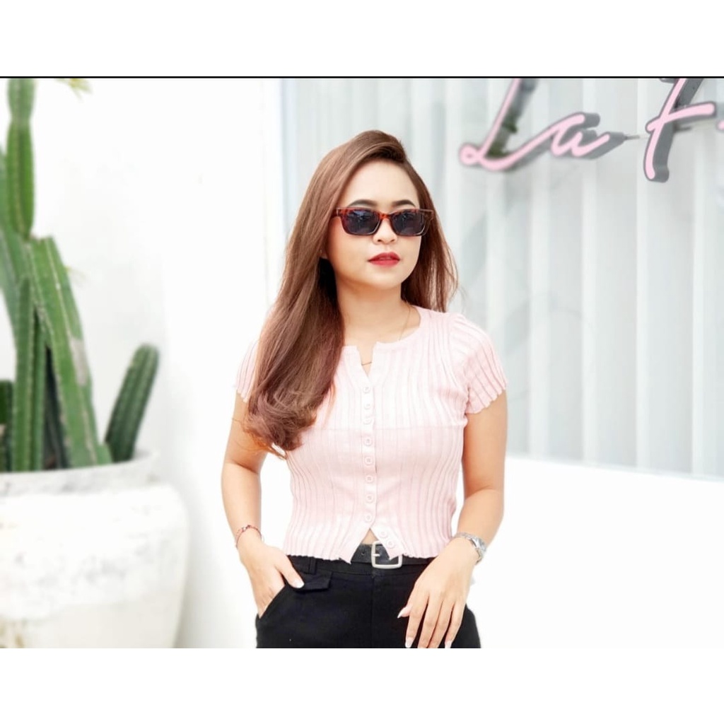 ATASAN WANITA CROP TOP BLOUSE RAJUT FASHION PAKAIAN KOREA STYLE