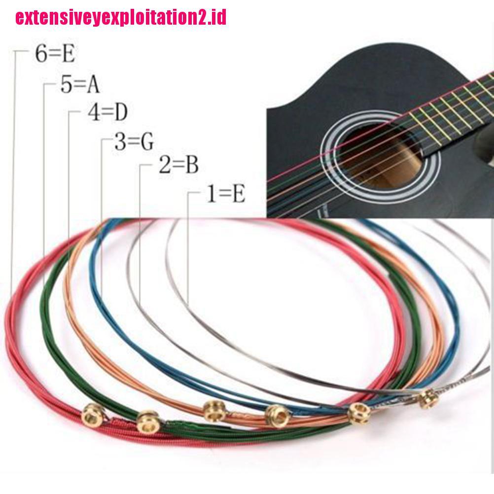 &lt; E2id &amp; &gt; 6pcs / Set Senar Gitar Akustik Warna Pelangi