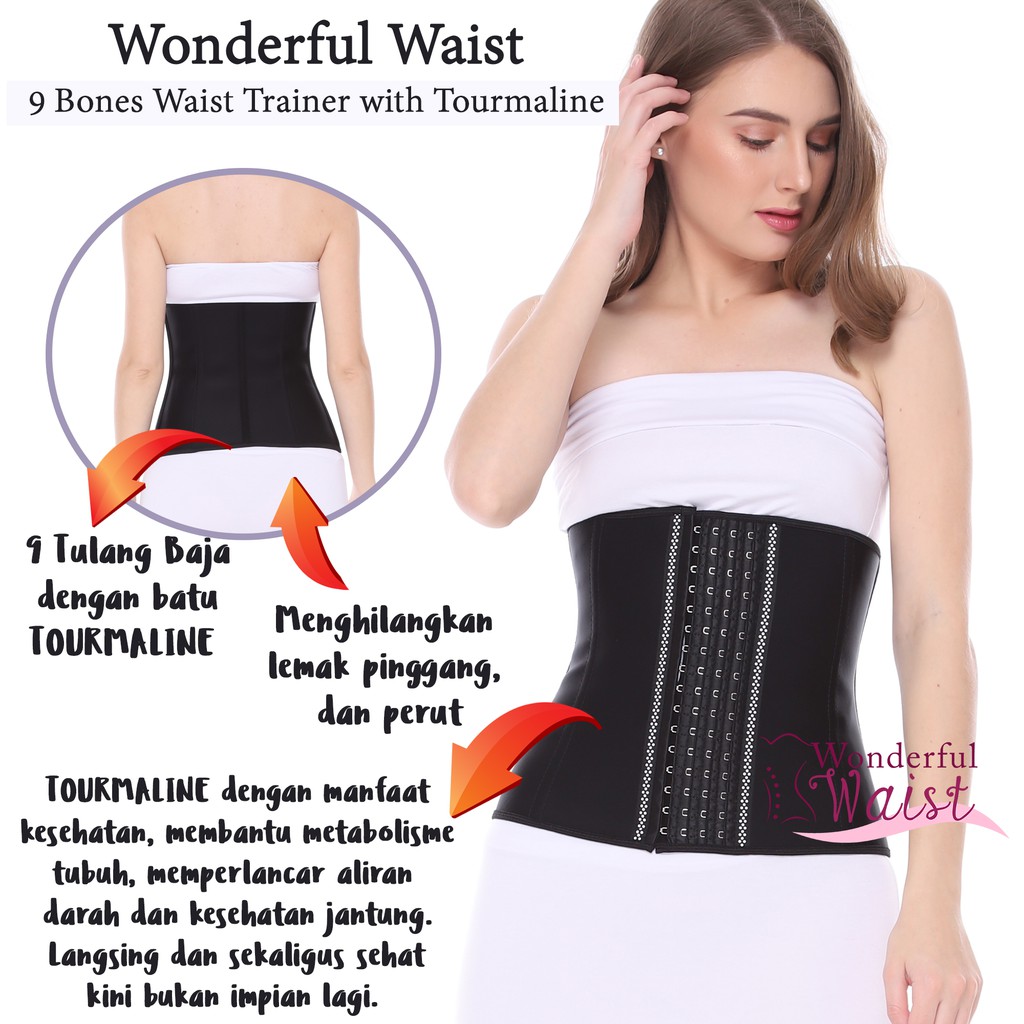 korset 9 tulang baja dengan tourmaline / waist trainer 9 bones with tourmaline / corset 9 boned