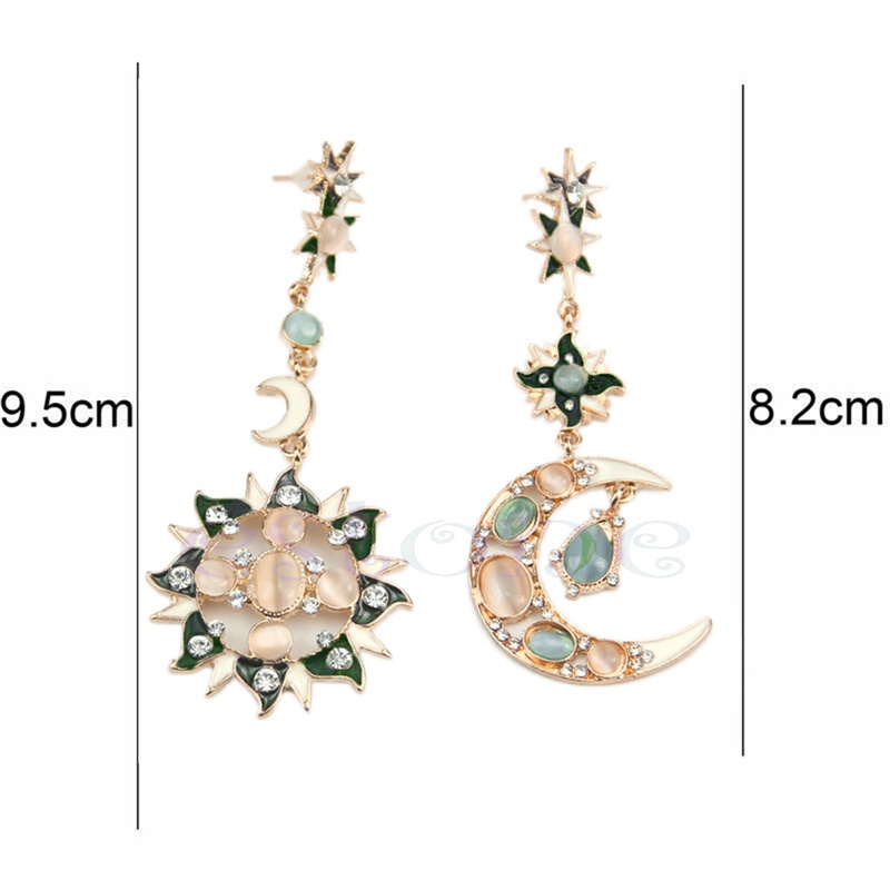 SIY  Fashion Exquisite Star Sun Moon Rhinestone Crystal Stud Dangle Pretty Earrings