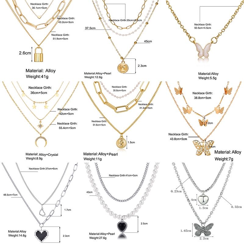 YEEZII Kalung Rantai Choker Liontin Kupu-Kupu Hati Mutiara Warna Emas Perak Untuk Wanita