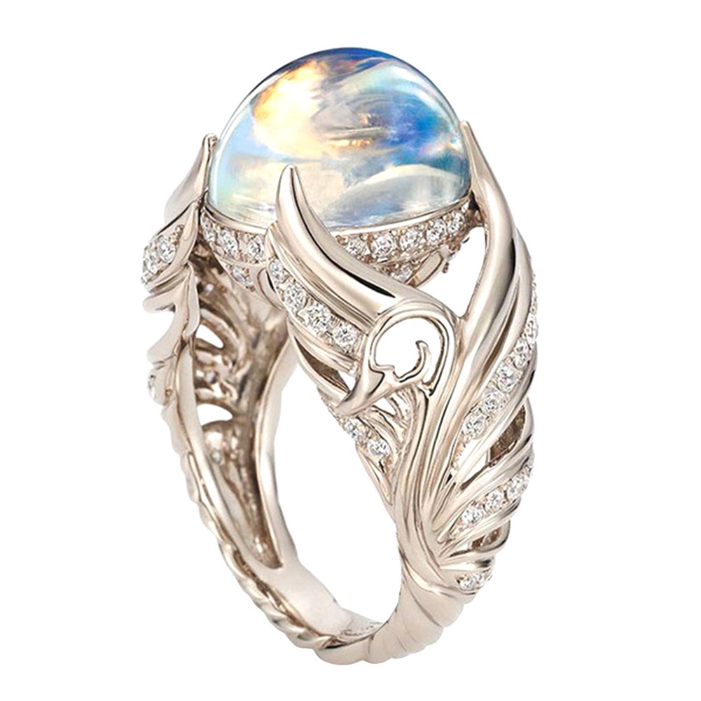 Hu Hu Hu Hu Hu Alat Bantu Pasang Kacamata♡ Cincin Wanita Desain Sayap Hias Moonstoneberlian Imitasi Untuk Pernikahanhadiah