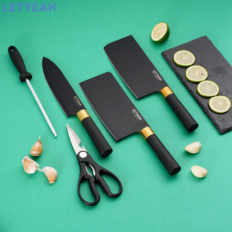 Letyeah Pisau dapur set stainless /kitchen knife set 5 pcs/pisau set/gunting dan pengasah dapur