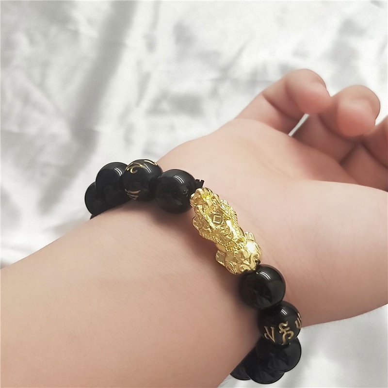 Imitasi obsidian double Pixiu gelang pria dan wanita hitam manik gelang siaran langsung ornamen