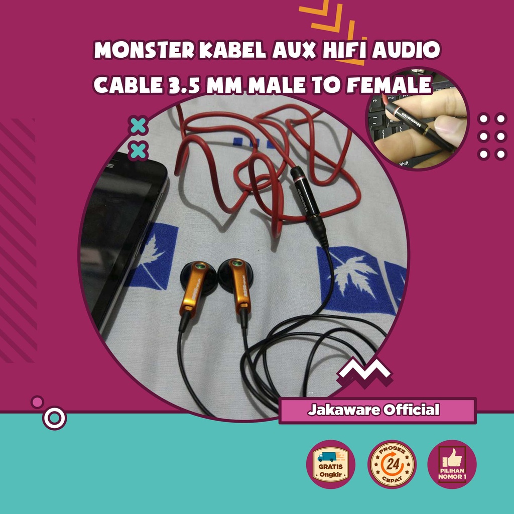 OVERFLY KABEL AUX HIFI AUDIO CABLE 3.5mm MALE TO FEMALE COIL JACK PLUG JEK JAK COLOKAN SAMBUNGAN KON