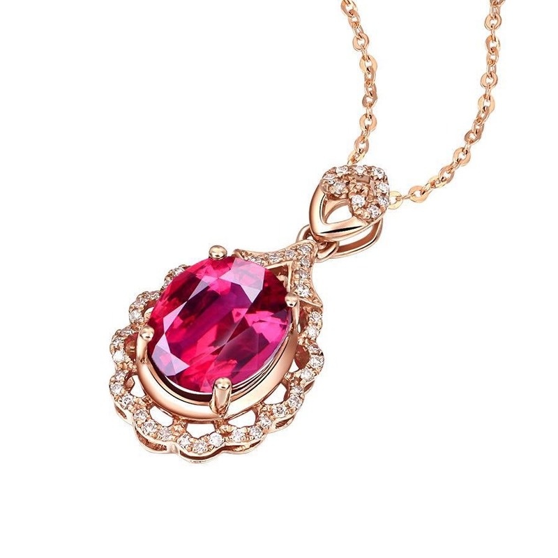 [Ready Stock]Fashion Hollowed-out Inlaid Colored Gemstone Pendant Necklace