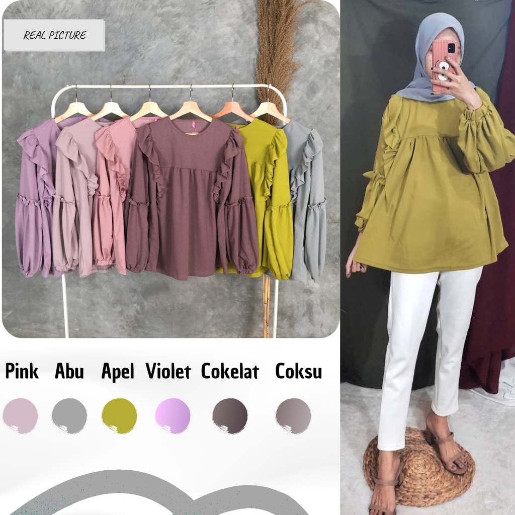 Blouse Wanita Lengan Panjang Kekinian Rumbai Gina LD 106cm Pjg 70cm FIt XL-XXL