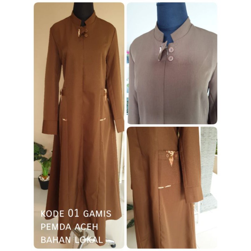 Seragam Baju Pemda Coklat Khaki Gamis Muslim ASN