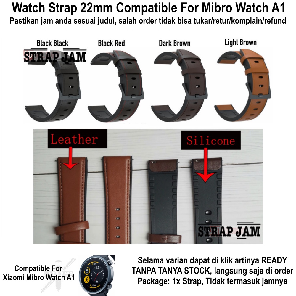 HYBRID Strap Mibro Watch A1 - Tali Jam Tangan 22mm Kulit Leather WIth Rubber Inside