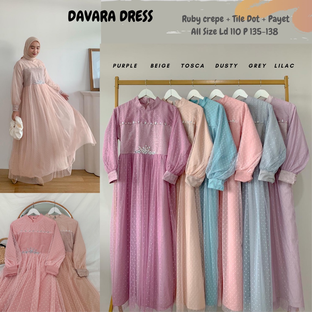 Davara Tile Dress Ld 110/Dress Tulle Doty/Dress Tile Seragaman/Dress Payet/Dress Lebaran/Dress Jumbo