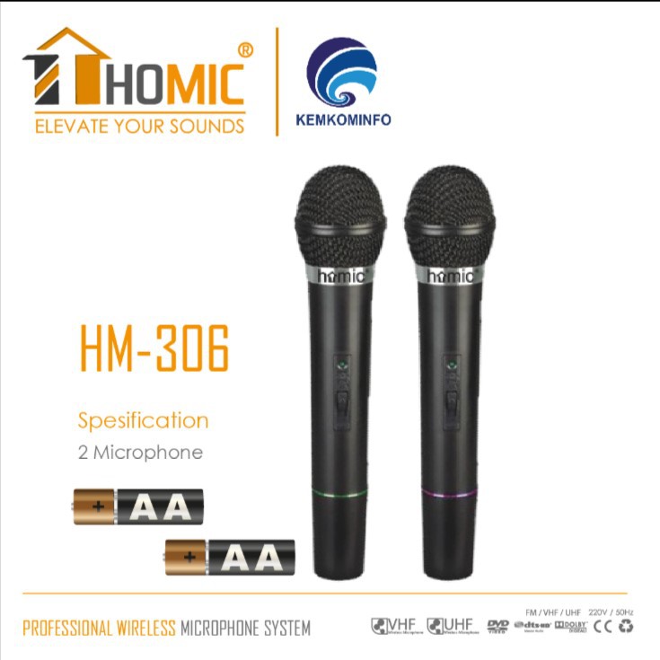 Microphone Double Wireless HOMIC HM 306 Mic  Mikrofon Original