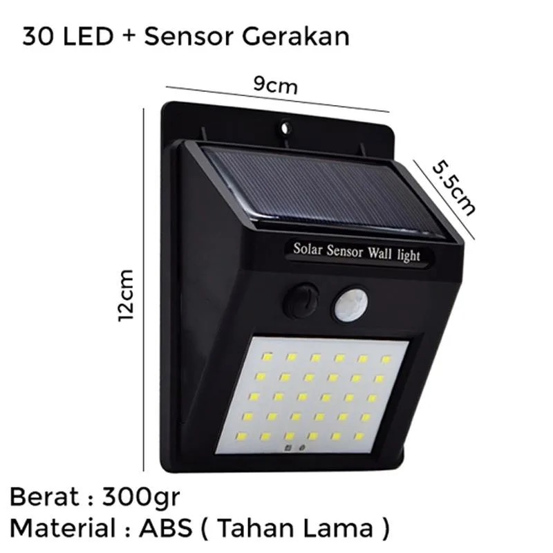 LAMPU LED  TENAGA MATAHARI SOLAR POWERED 30 LED WALL LIGHT / LAMPU TAMAN TENAGA SURYA