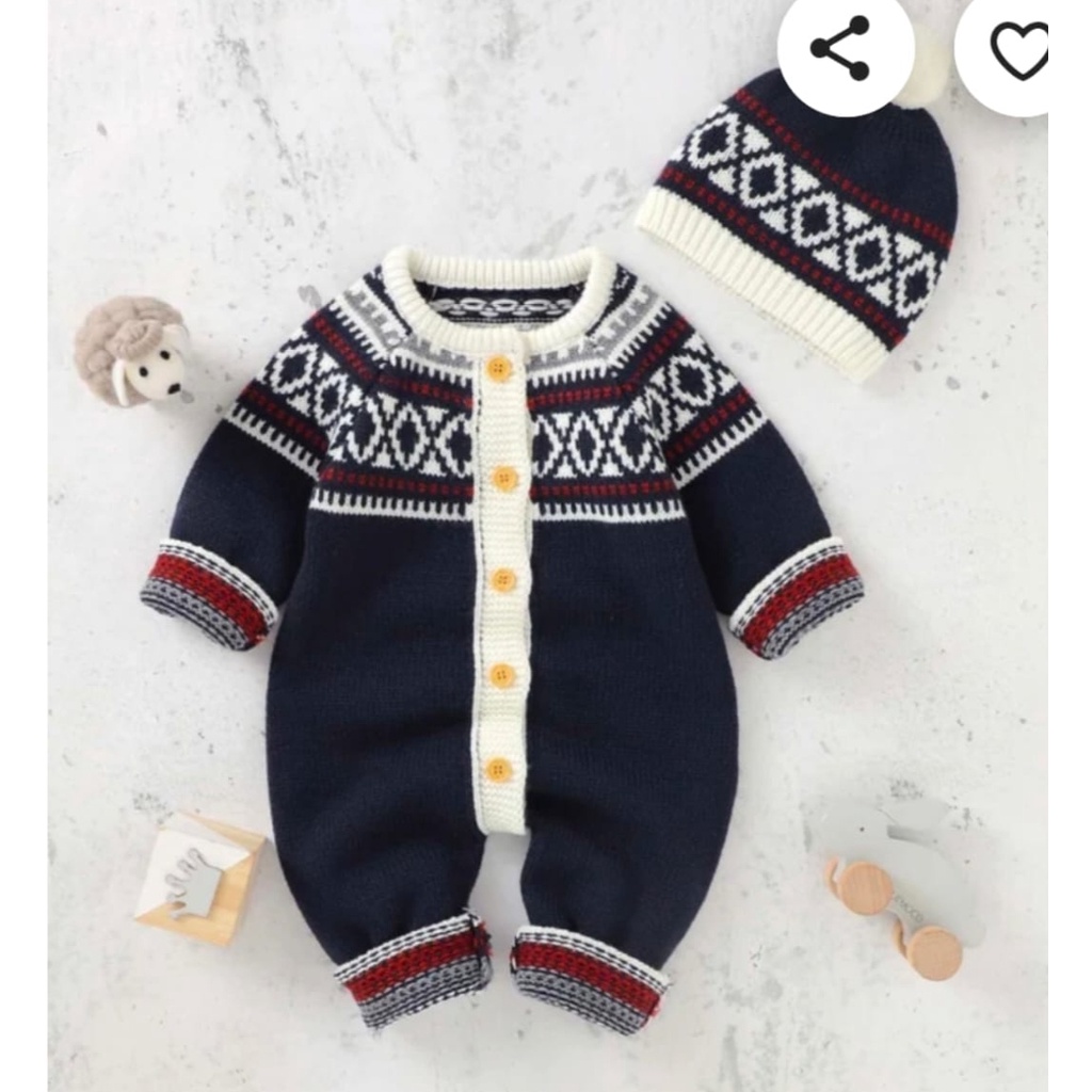 BAJU KOKO BAYI/BAJU UNISEX/JUMPER BAYI KUPLUK/ROMPER KUPLUK/Jumper Rajut Anak Bayi Lucu 0-12 bln UNISEX/Baju kodok/Jumper bayi perempuan/Jumper bayi laki-laki-NAVY ROMPER