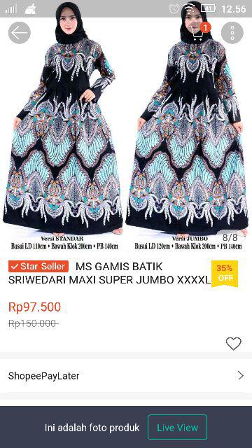 Ms Gamis Batik Sriwedari Maxi Super Jumbo Xxxxl Ld 128c. Bumil/busui Katun Soga