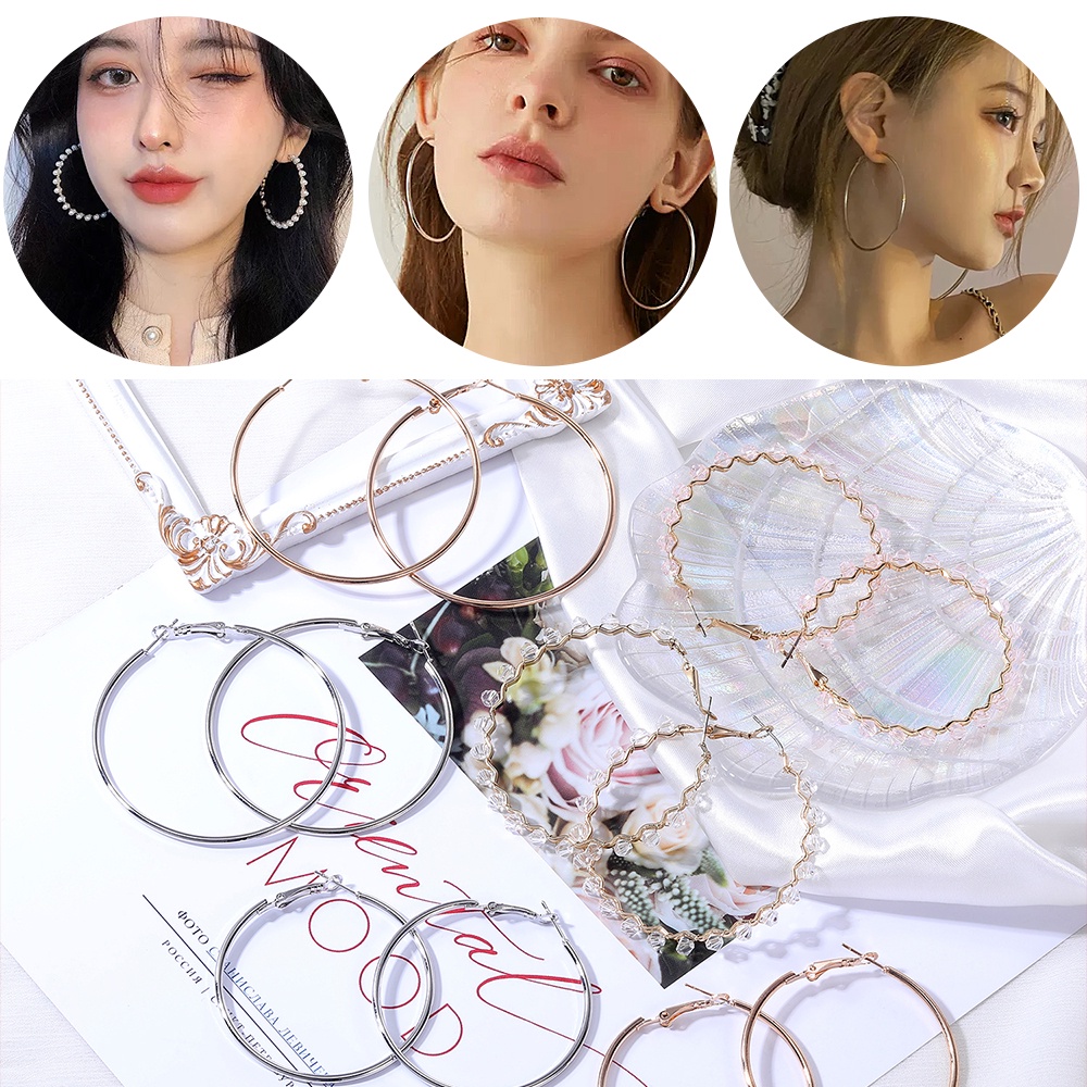 1 Pasang Anting Bulat Besar 45-55mm Gaya Punk Untuk Wanita