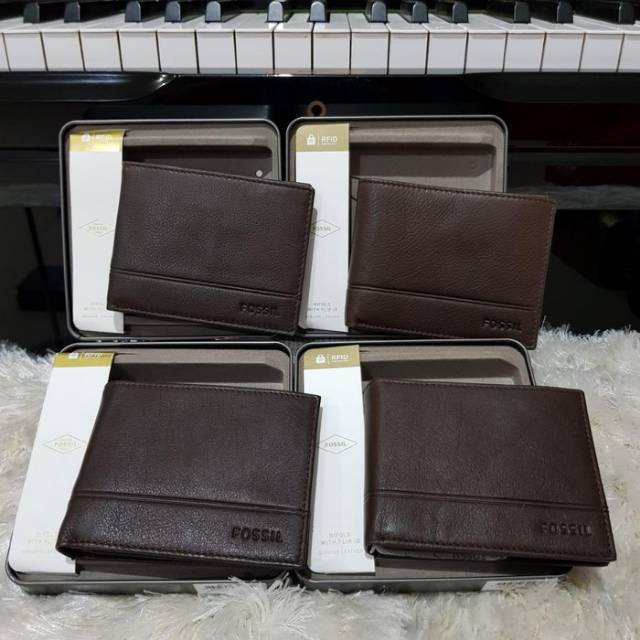 DOMPET PRIA FOSSIL ORIGINAL - FOSSIL TRIFOLD WALLET  BLACK BROWN DARK BROWN