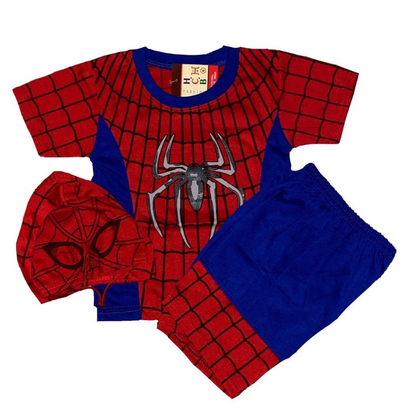 setelan baju anak spiderman kostum free topeng