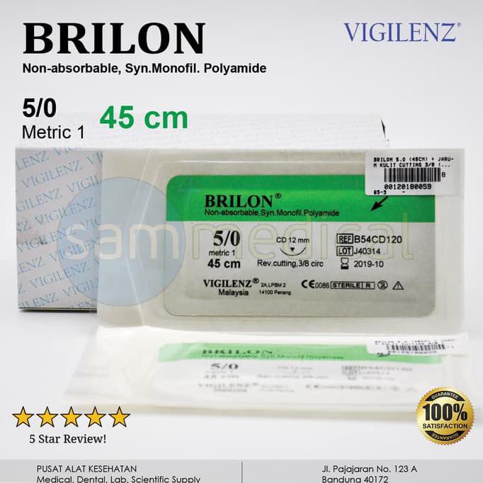 Brilon Dermalon 5-0 Benang Jahit + Jarum Hecting 3/8 Cut Produk Berkualitas