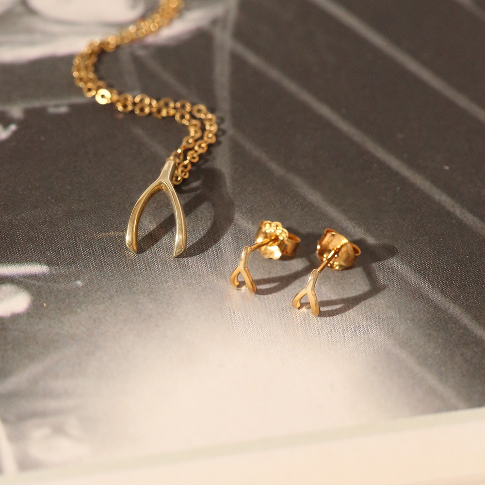 Wishbone Set - Set Hadiah Perhiasan Wishbone Anting Kalung Emas Perak dan Rose Gold Asli - LOULOUROS