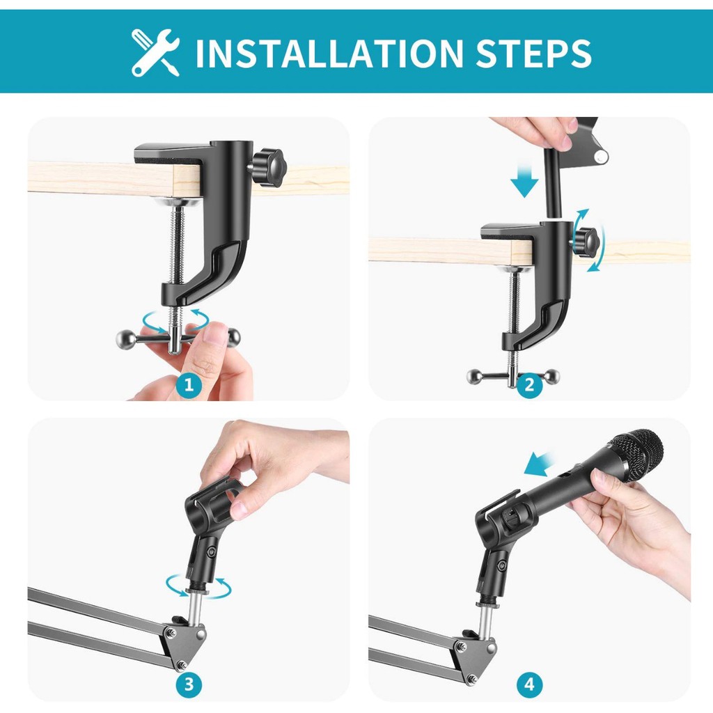 Microphone Mic Holder Stand Boom Arm Suspension Jepit Meja Scissor N35