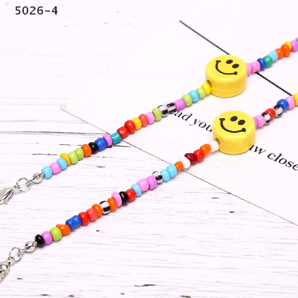 5026-4 Gelang Tangan Manik-Manik Motif Smiley Face Warna-Warni Ala Boho Untuk Wanita / Hadiah