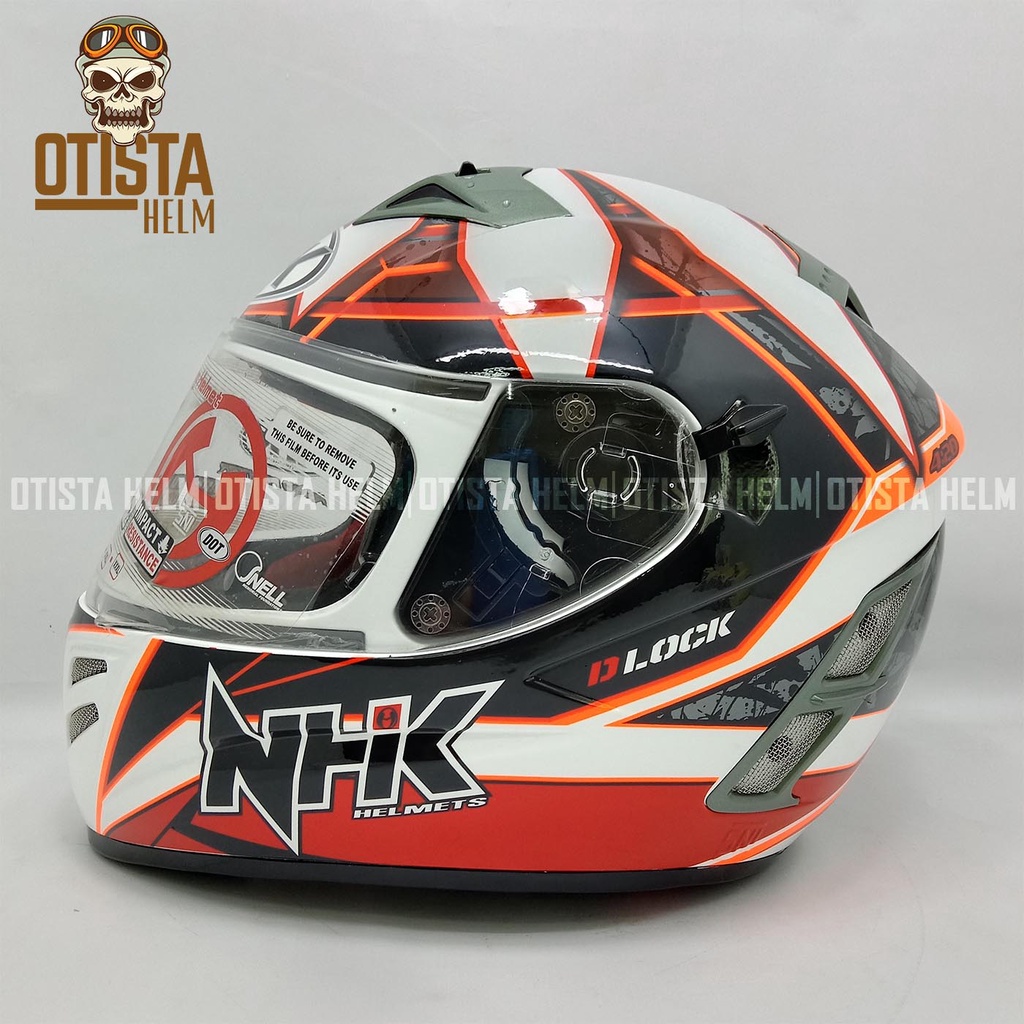 HELM FULLFACE NHK TERMINATOR CORAK DEFENDER WHITE ORANGE GLOSSY DOUBLE VISOR