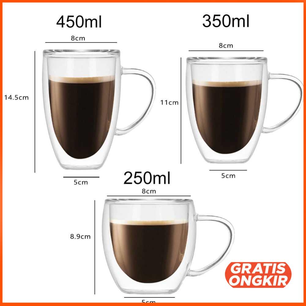 Cangkir Kopi Anti Panas Double-Wall Round 450ml Handle