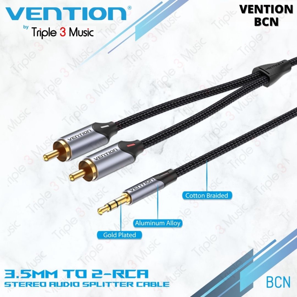 Vention BCN Premium Kabel 2 Rca ke 3.5mm kabel komputer ke speaker