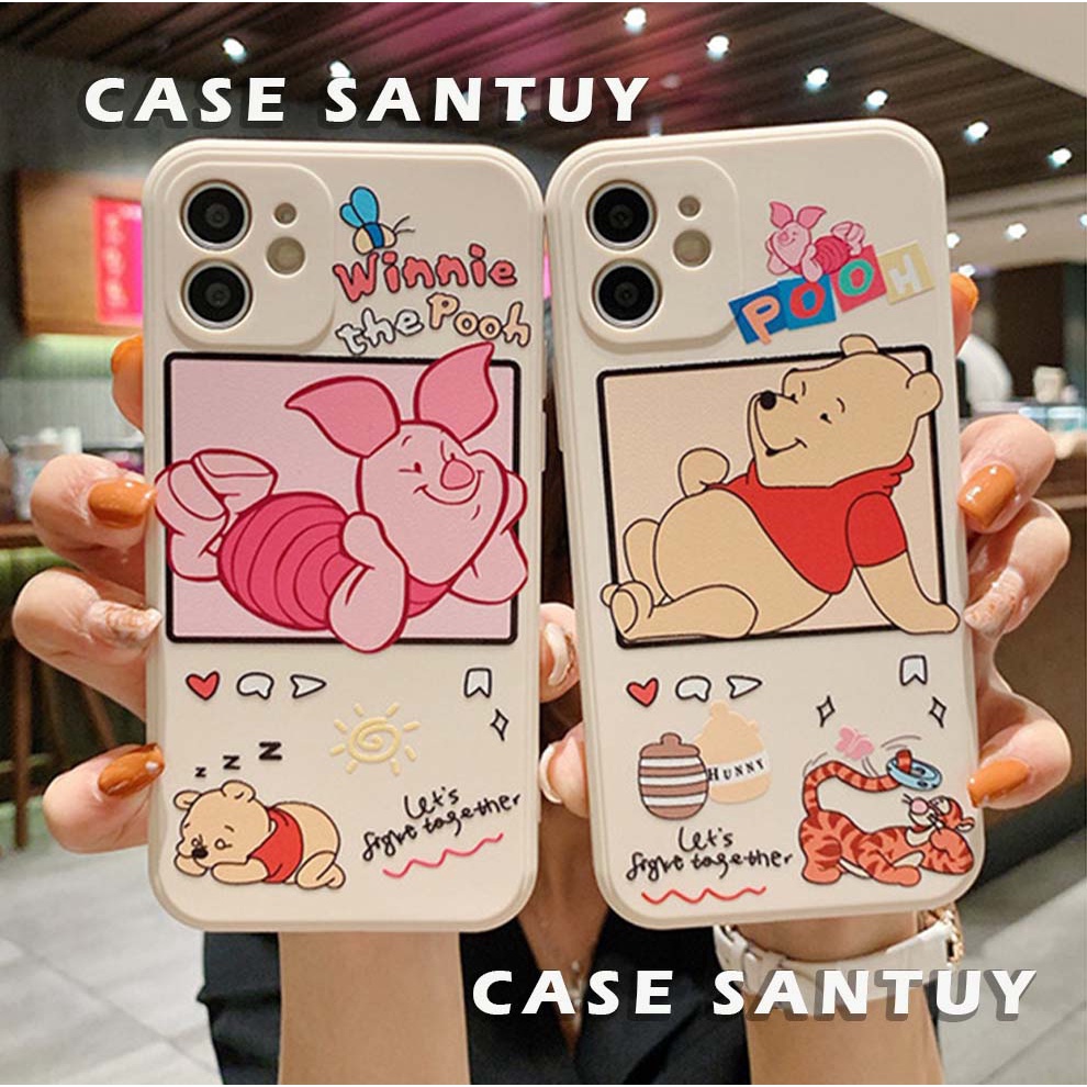 Case Casing Iphone 14 13 12 11 Pro Max X Xr Xs 8 7 6 6s Plus Square Edge Phone Case Cover Casing Silicone Winnie the pooh