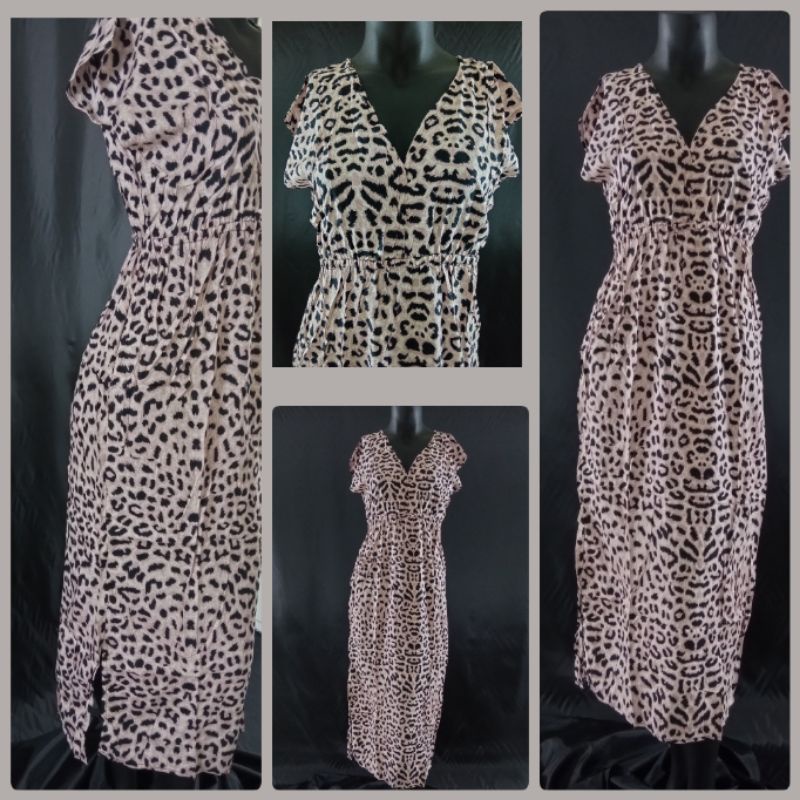 dress mano panjang dress motif leopard wanita dewasa simpel