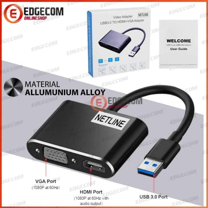 NETLINE USB 3.0 to HDMI + VGA Video Adapter