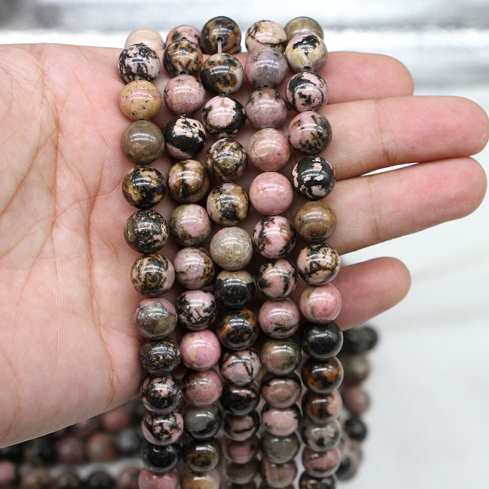 1 Untai / Lot Manik-Manik Batu Rhodonite Bulat Warna Hitam Untuk Membuat Perhiasan Gelang Kalung Diy