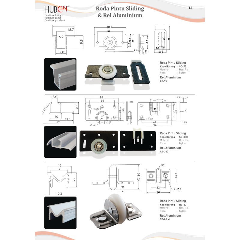 rel sliding as 75 pintu lemari geser pasangan roda sd 75