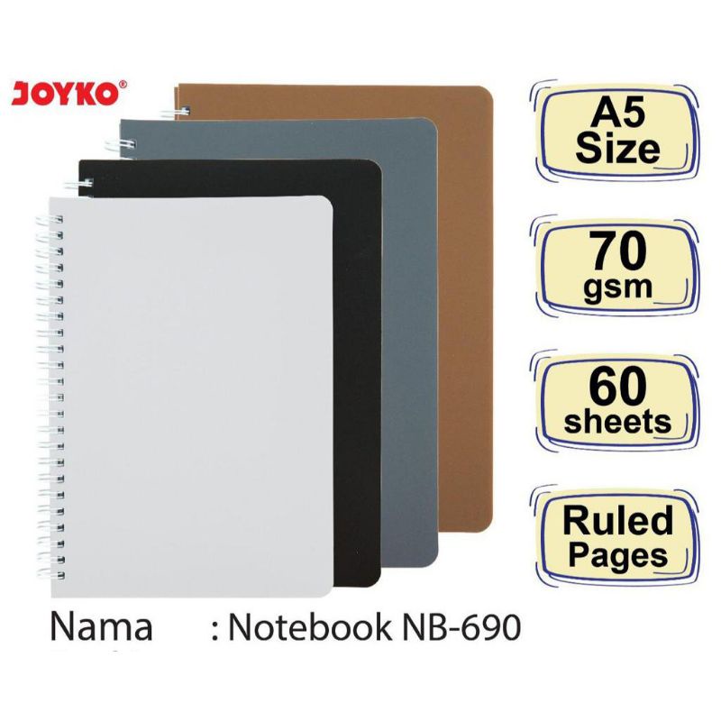 

RULED SPIRAL NOTEBOOK A5 | JOYKO NB-690 | BUKU CATATAN BERGARIS | 60 lbr | 70 gsm