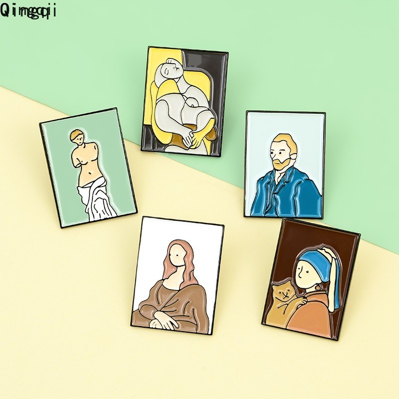 Bros Pin Enamel Desain Kartun Lukisan Minyak Van Gogh Venus Untuk Kerah Kemeja