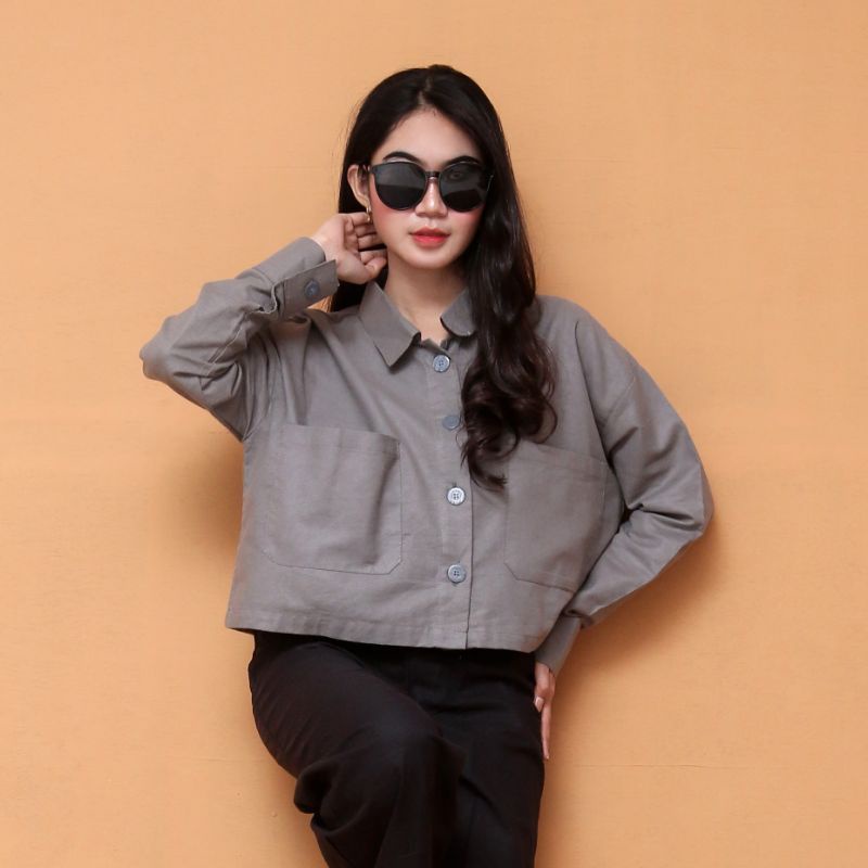 KEMEJA LINEN OVERSIZE CROP SHIRT OVERSIZE KEMEJA POLOS SHIRT POLOS