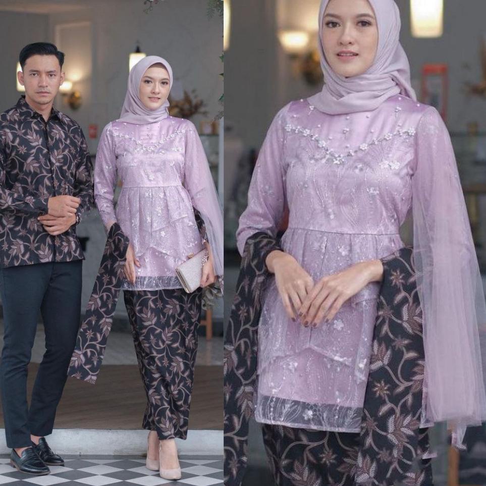 Paling Sesuai.. New Arrifal Set Couple Kebaya Mecca  Lilac Kebaya Mecci Lilac Kebaya Lamaran Kebaya 
