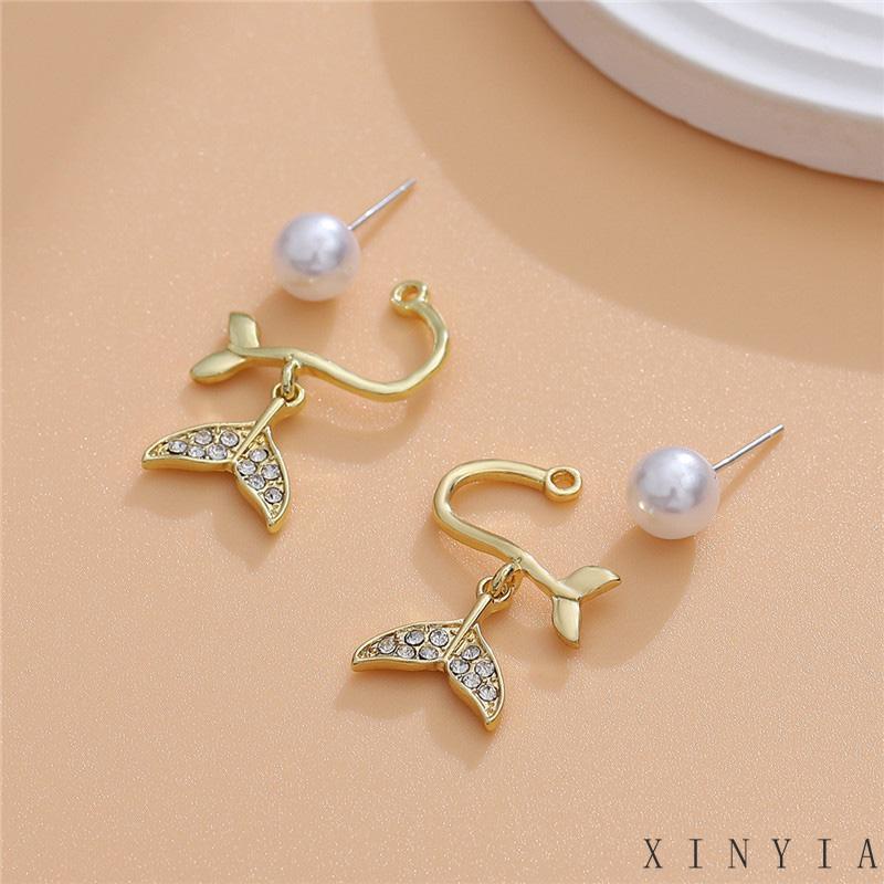 【COD】Sepasang Anting Tusuk Gantung Temperament Desain Ekor Ikan Hias Mutiara Gaya Koreasimple Untuk Wanita Berlian Gaya Mewah Untuk Wanita