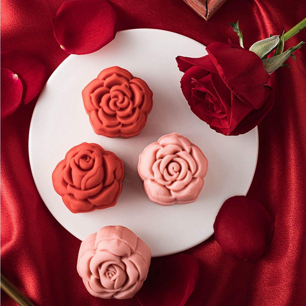 [Elegan] Cetakan Mooncake Mawar 1set Pembuatan Kue Kering Kreatif Pola Bunga Manual Mooncake Press