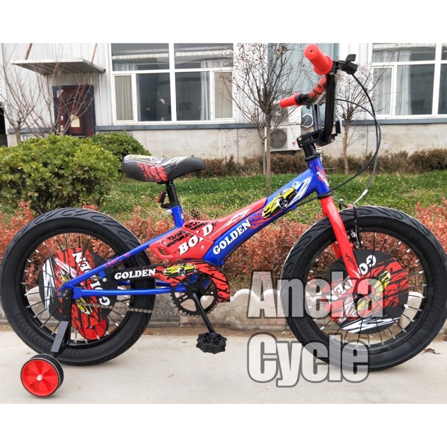 Sepeda Anak Roda Empat Cowok BMX Golden 18 Ban Jumbo Besar 3.0 Bold