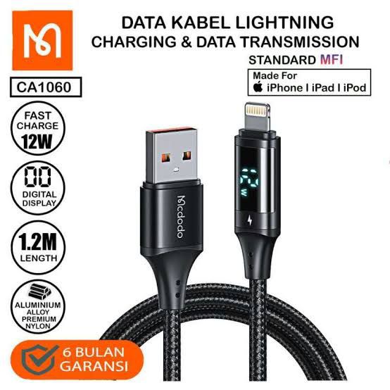 MCDODO CA-1060 Cable Digital LED USB to LIghtning 1.2m (12W-15W) - Garansi Resmi 6 Bulan