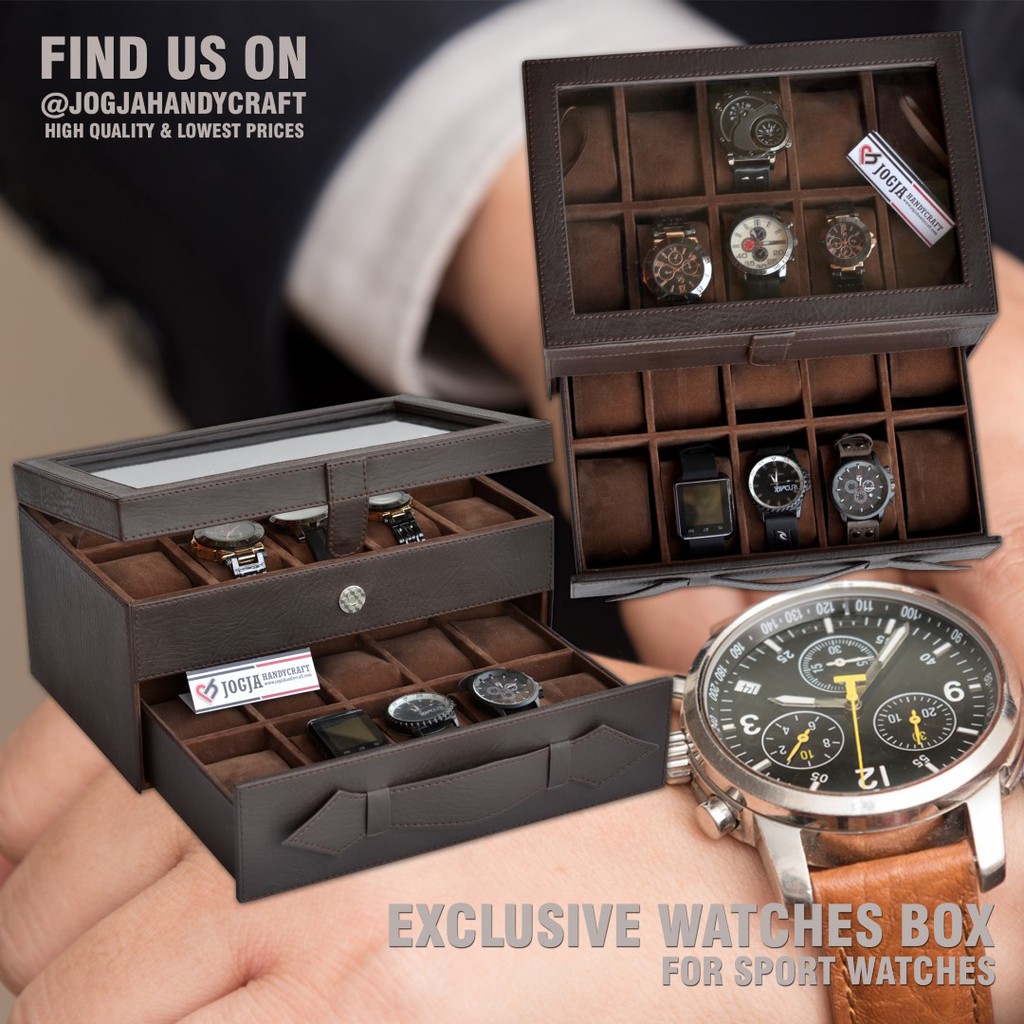 Full Brown Watch Box For 20 Sport Watches / Kotak Tempat Jam Tangan isi 20 Besar