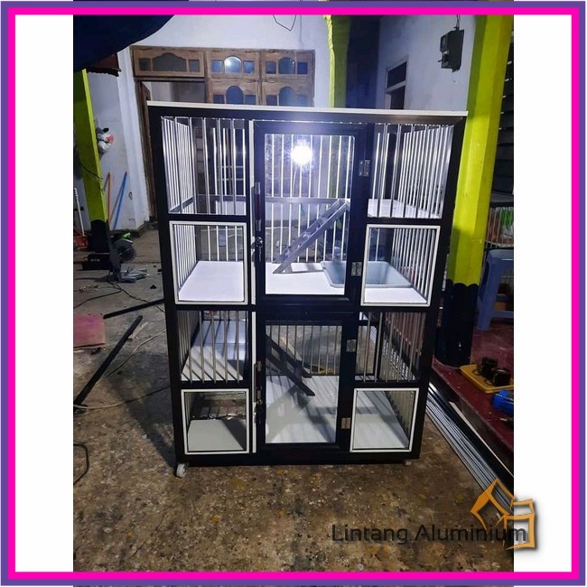 Kandang Kucing Aluminium PINTU KACA 2 tingkat