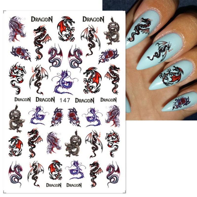 Stiker Kuku Desain Naga Glitter Untuk Dekorasi Manicure Wanita