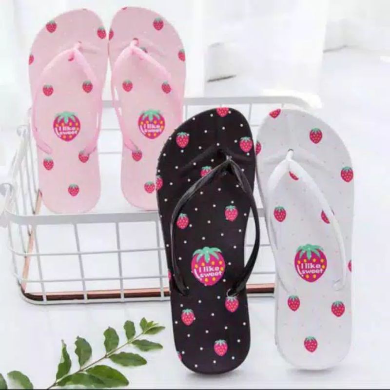 SANDAL JEPIT WANITA MOTIF STRAWBERRY BINTIK