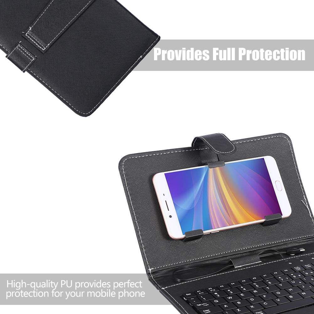 Keyboard Ponsel dengan Casing Pelindung untuk Fungsi OTG Casing Kulit PU Berkabel USB Keyboard Stand Holder Penutup Pelindung Ponsel untuk Android